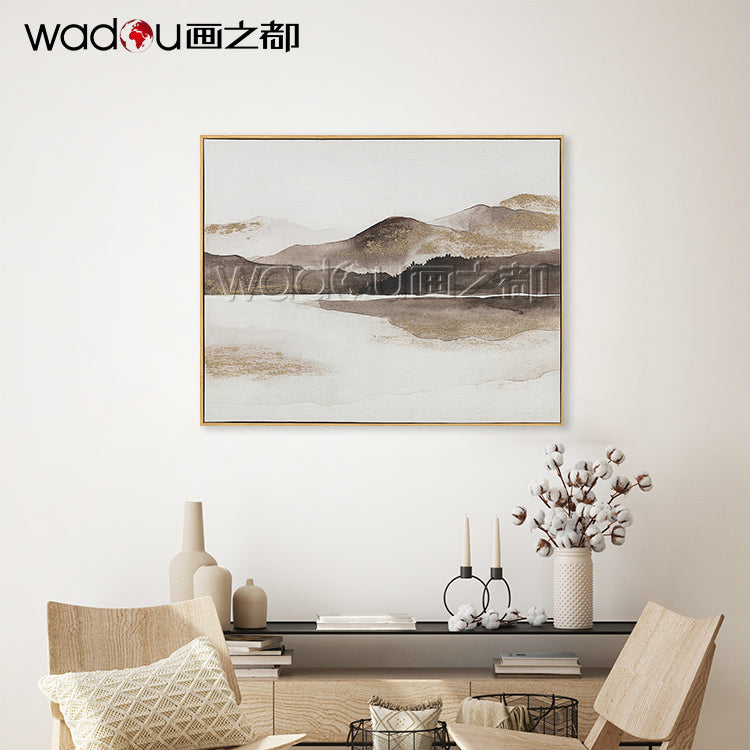 Landscape Framed Art - Linen Weave Gesso Canvas and Part Gold