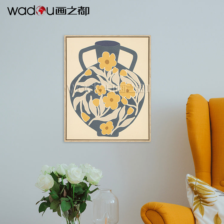 Vase Flower art - Printed Canvas with Embroidery