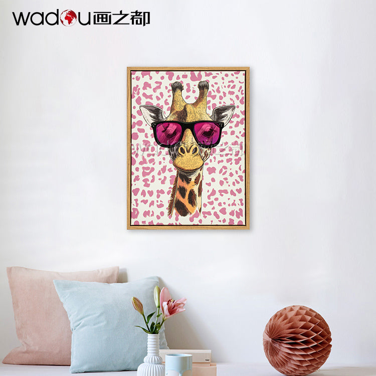 Giraffe Framed Art -Print Canvas 30% Varnish and white ink& PS Frame