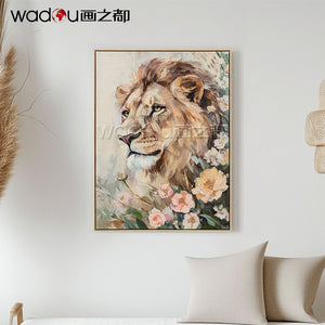 Lion Framed Art -Painting Canvas and High Gloss With Mixed cutouts & PS Frame