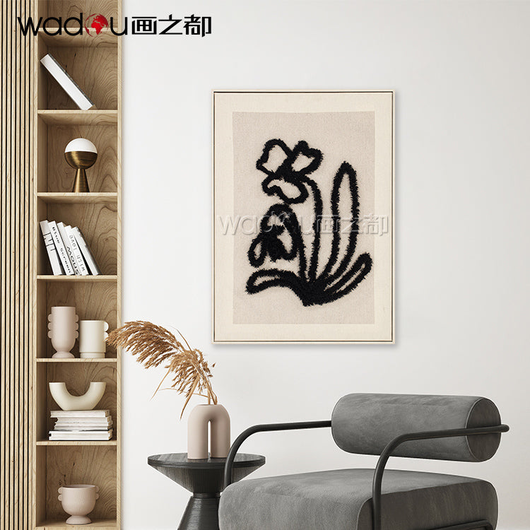 Abstract Flowers Art - Printed Canvas with Embroidery