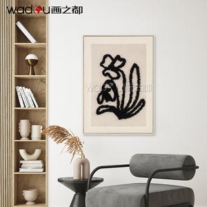 Abstract Flowers Art - Printed Canvas with Embroidery