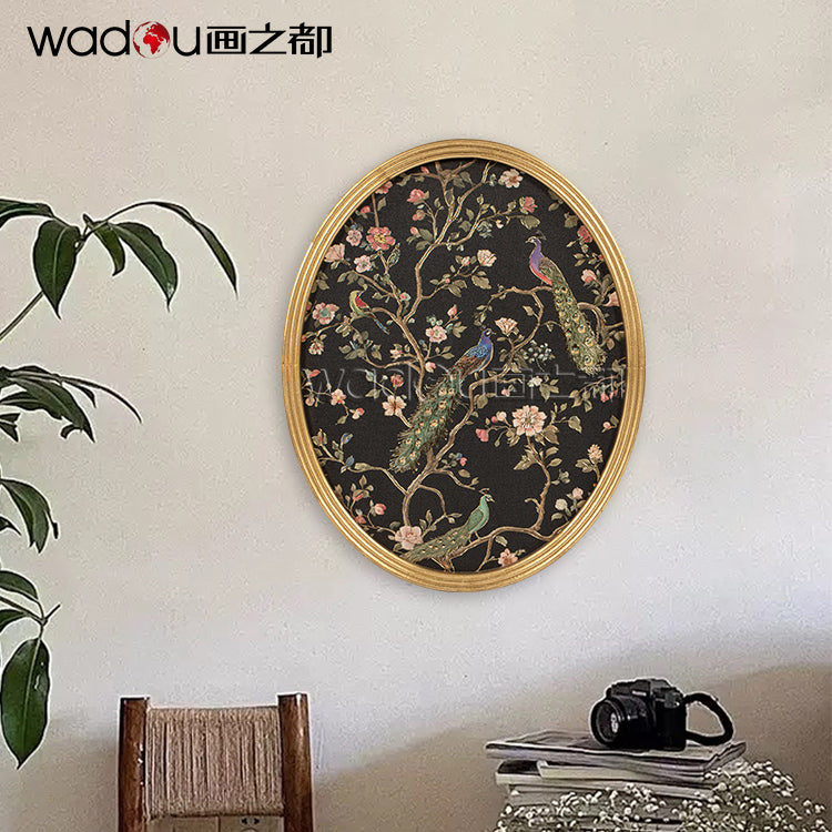 Peacock Framed Art - Matte Canvas Printed with Embossed Foil & MDF Engraving Frame