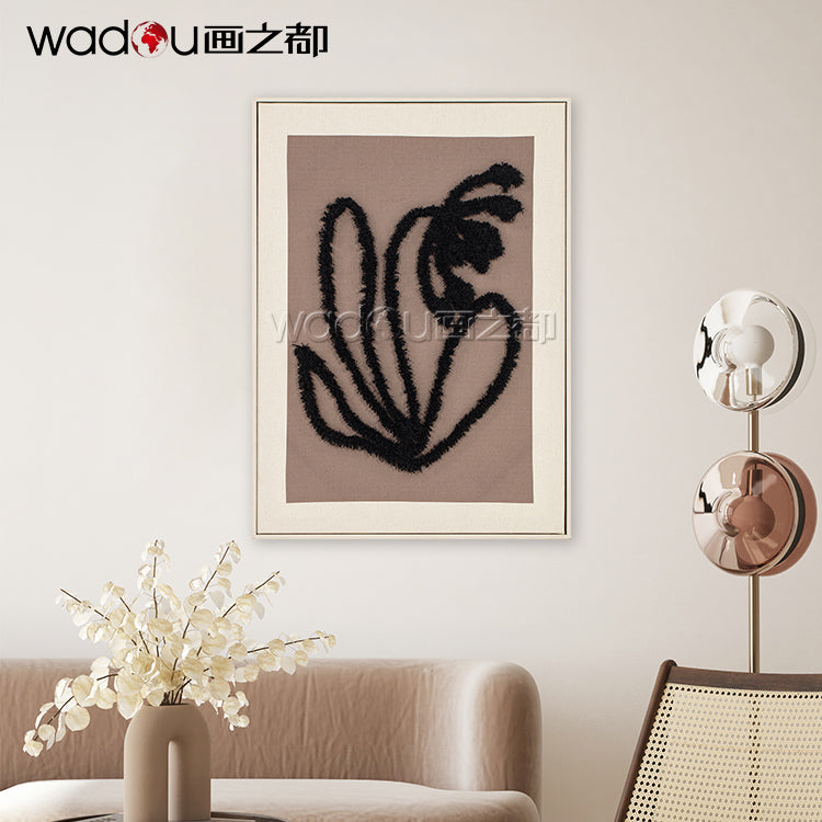 Abstract Flowers Art - Printed Canvas with Tufted Embroidery