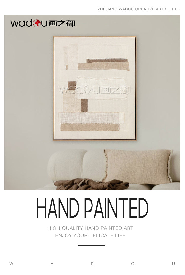 Framed Art-Cotton Fabric Flat Printing and Frayed Edge Linen with Embroidery& PS Frame