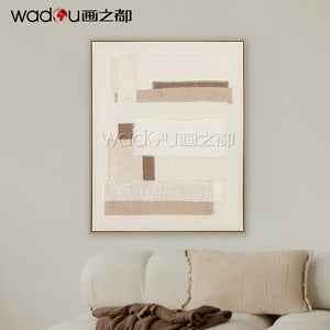 Framed Art-Cotton Fabric Flat Printing and Frayed Edge Linen with Embroidery& PS Frame