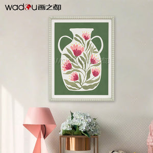 Vase Flower Art - Printed Paper with 50% Gel & Beads Frame