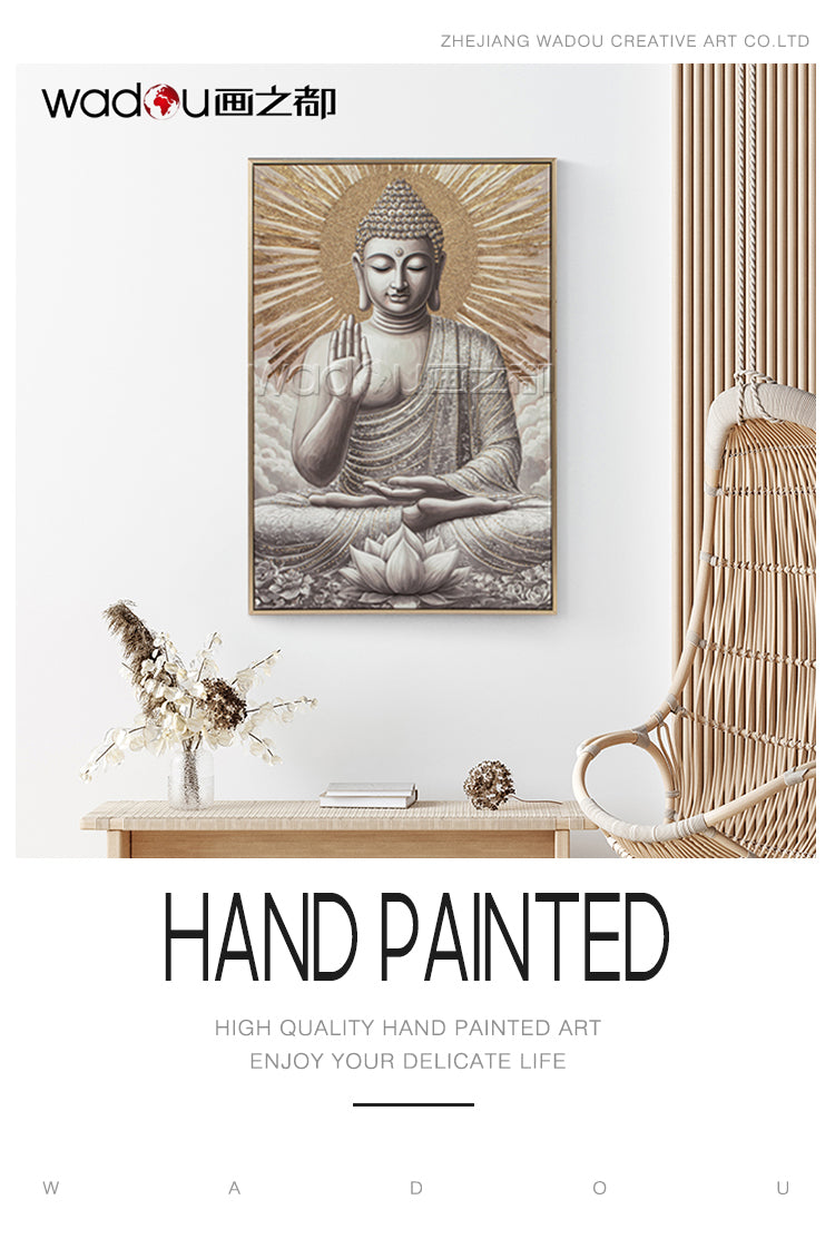 Buddha Framed Art-Matte Canvas and Glitter with Studs & PS Frame
