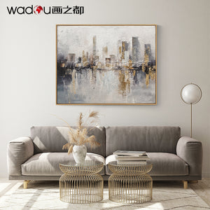 City Framed Art- Canvas Print and 30% Hand Touch with Leaf-Gilding & PS Frame