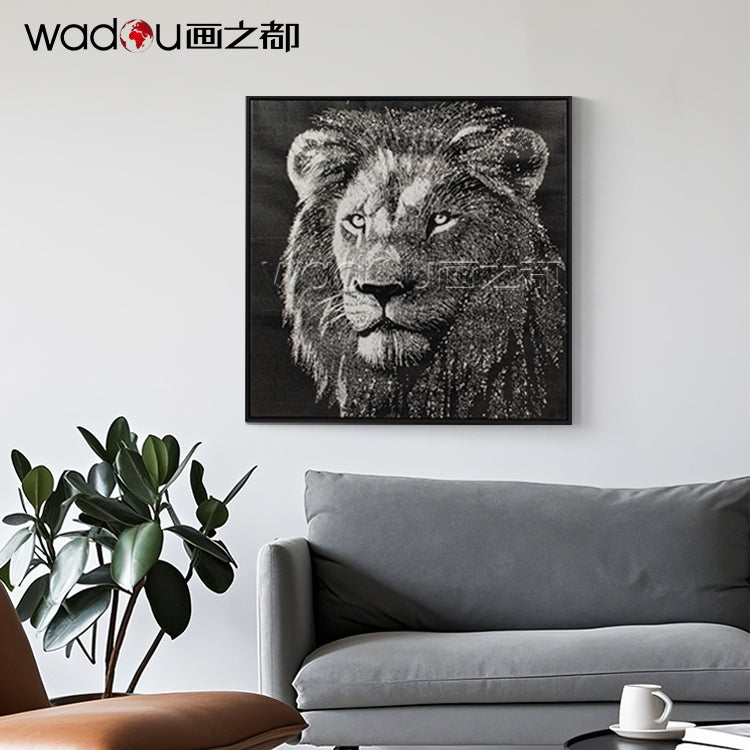 Lion Framed Art- Silver Canvas Print  with Embellishment & PS Frame