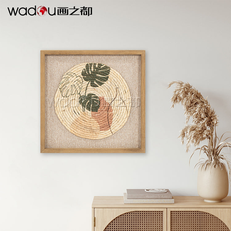 Wood Art - Mesh Rattan Weaving Printed with Linen Canvas & Pine Wood Frame