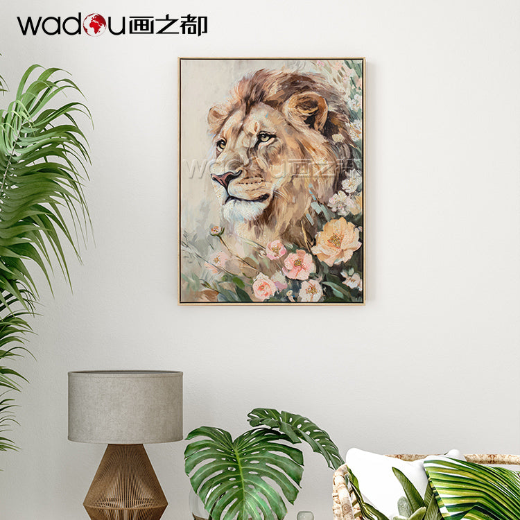 Lion Framed Art -Painting Canvas and High Gloss With Mixed cutouts & PS Frame