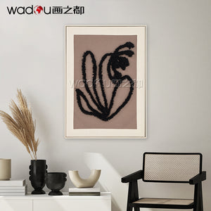 Abstract Flowers Art - Printed Canvas with Tufted Embroidery