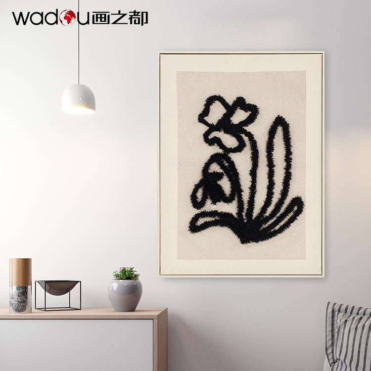 Abstract Flowers Art - Printed Canvas with Embroidery