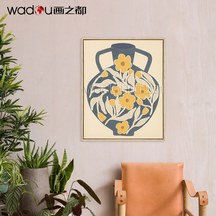 Vase Flower art - Printed Canvas with Embroidery