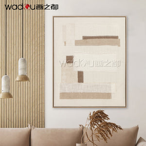 Framed Art-Cotton Fabric Flat Printing and Frayed Edge Linen with Embroidery& PS Frame