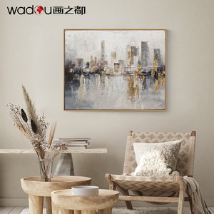 City Framed Art- Canvas Print and 30% Hand Touch with Leaf-Gilding & PS Frame
