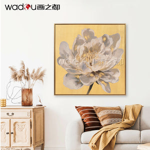 Flower Framed Art -Gold Canvas Printed with Gold Silver Drill & PS Frame