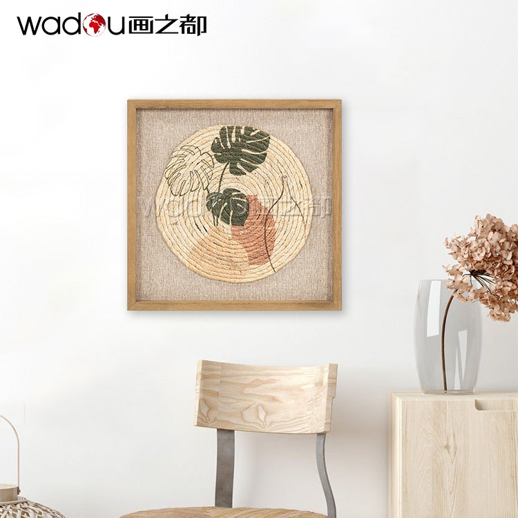 Wood Art - Mesh Rattan Weaving Printed with Linen Canvas & Pine Wood Frame