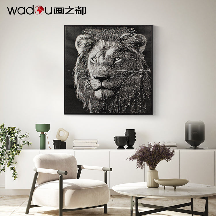 Lion Framed Art- Silver Canvas Print  with Embellishment & PS Frame