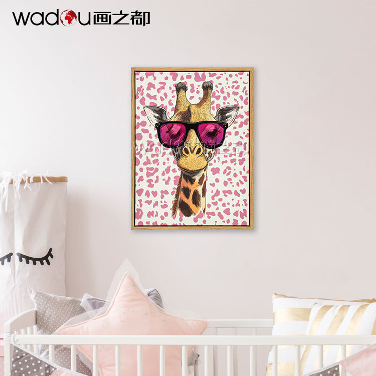 Giraffe Framed Art -Print Canvas 30% Varnish and white ink& PS Frame