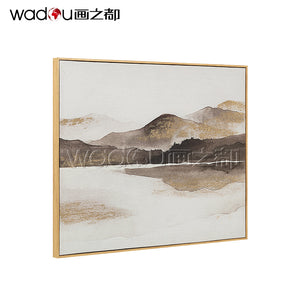 Landscape Framed Art - Linen Weave Gesso Canvas and Part Gold