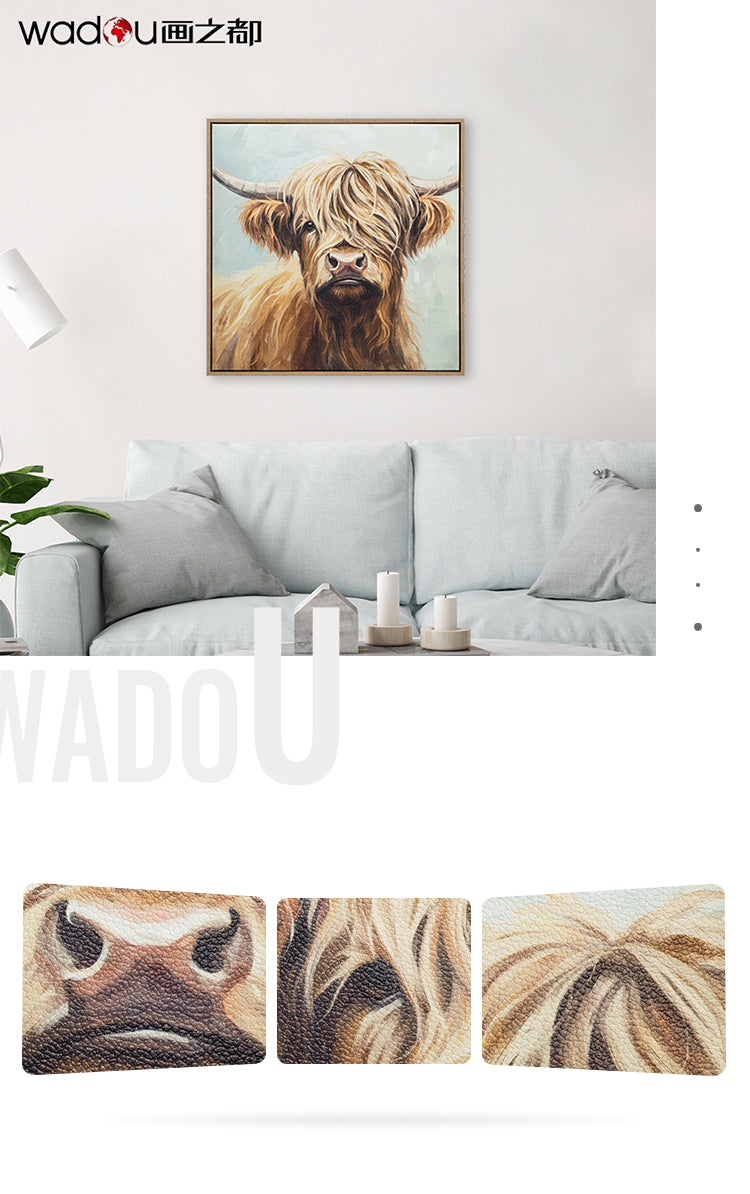 Cow Framed Art -Bubble paper lined fabric and Print Canvas & PS Frame