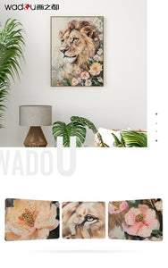 Lion Framed Art -Painting Canvas and High Gloss With Mixed cutouts & PS Frame