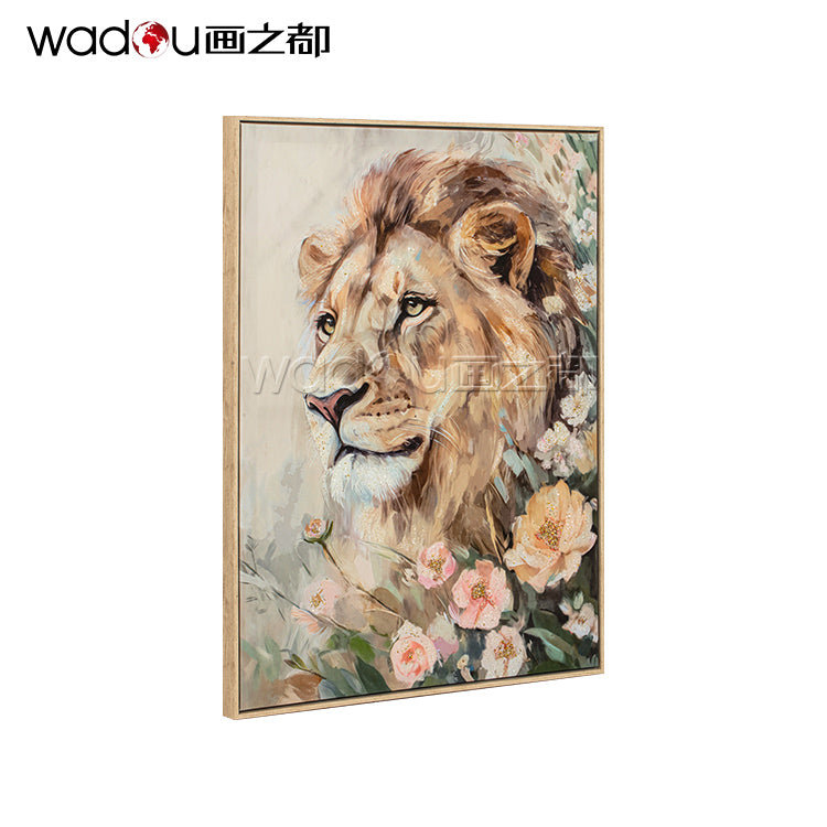 Lion Framed Art -Painting Canvas and High Gloss With Mixed cutouts & PS Frame
