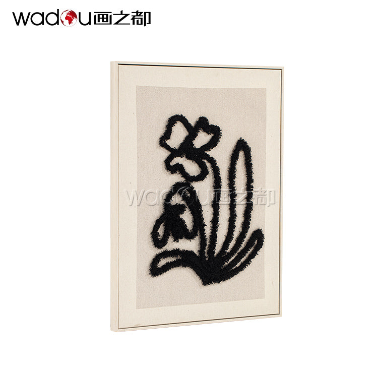 Abstract Flowers Art - Printed Canvas with Embroidery