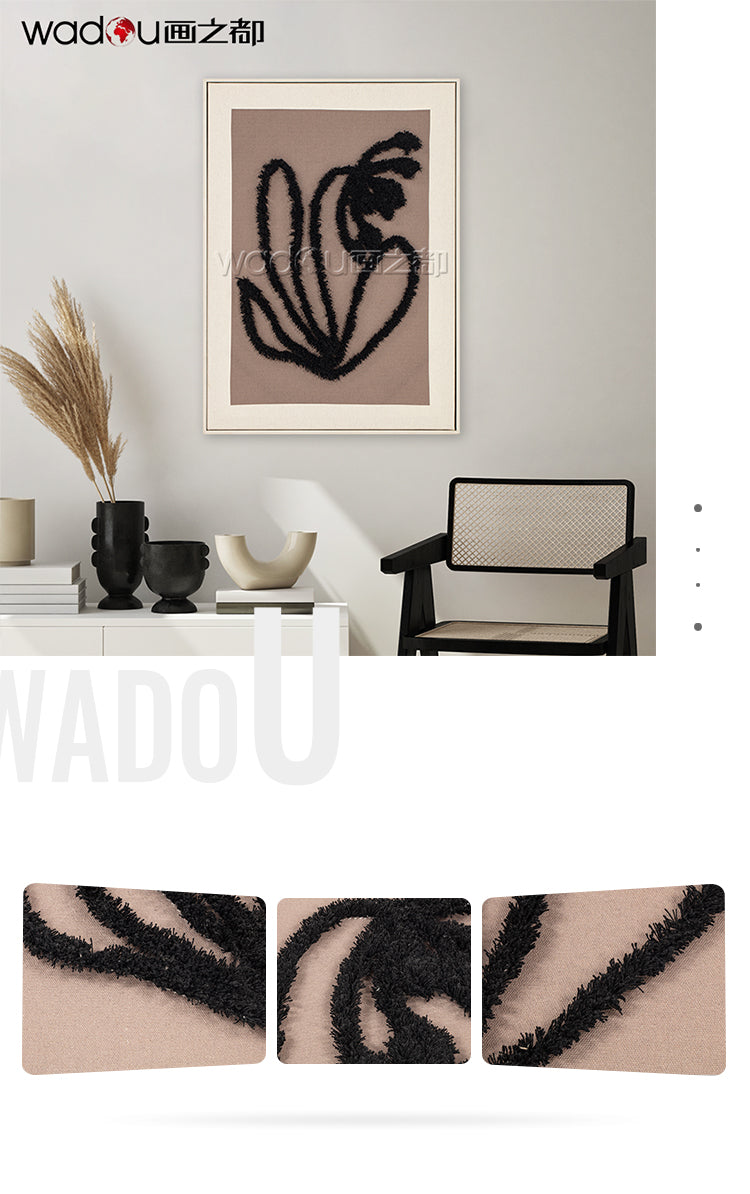 Abstract Flowers Art - Printed Canvas with Tufted Embroidery