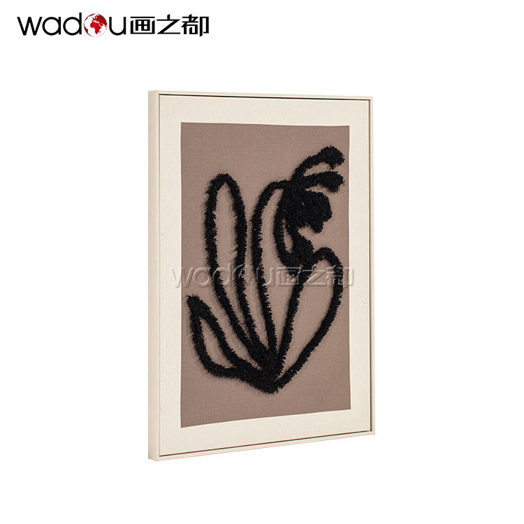 Abstract Flowers Art - Printed Canvas with Tufted Embroidery