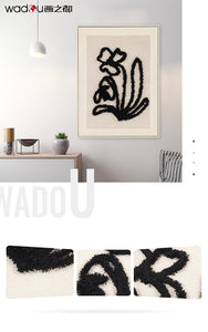 Abstract Flowers Art - Printed Canvas with Embroidery