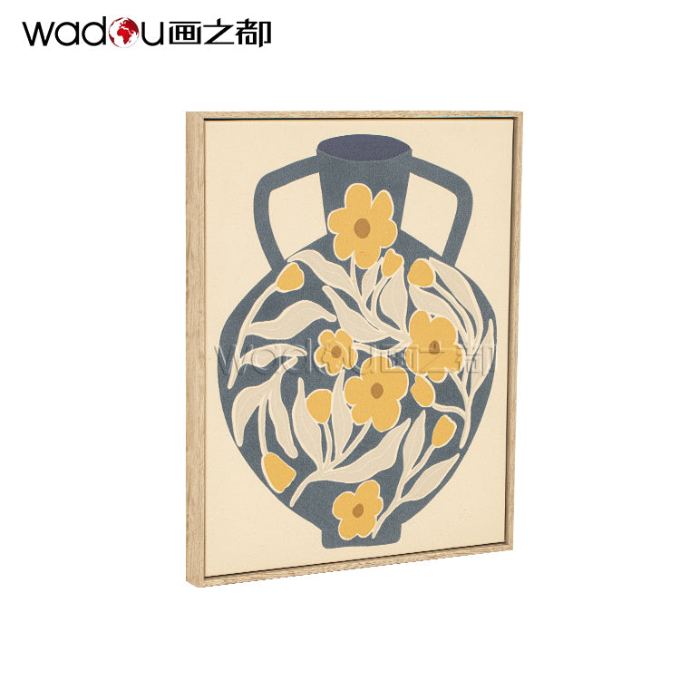 Vase Flower art - Printed Canvas with Embroidery