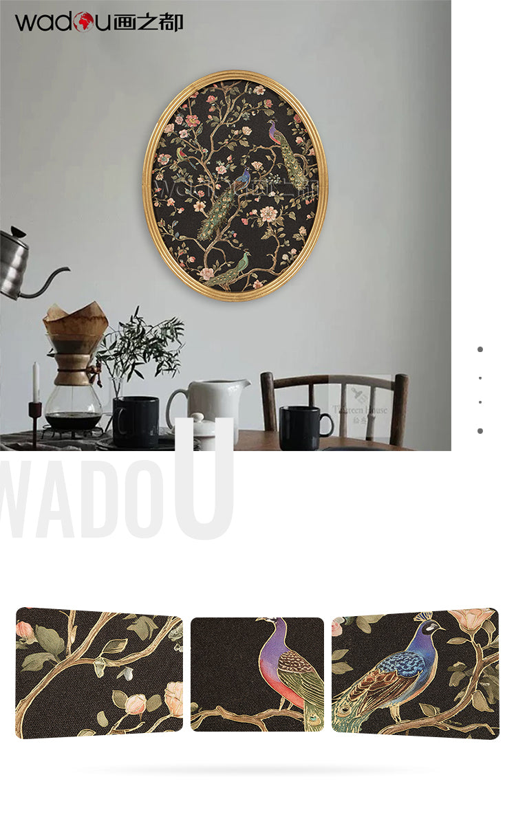 Peacock Framed Art - Matte Canvas Printed with Embossed Foil & MDF Engraving Frame