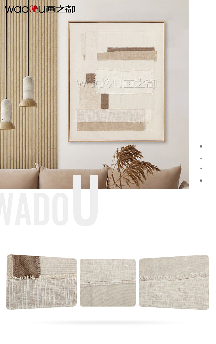 Framed Art-Cotton Fabric Flat Printing and Frayed Edge Linen with Embroidery& PS Frame