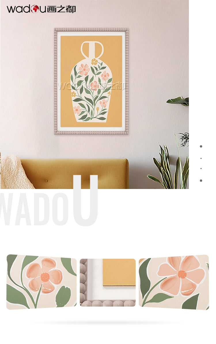 Vase Flower Art - Printed Paper with 50% Gel & Pine Wood Frame