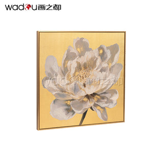 Flower Framed Art -Gold Canvas Printed with Gold Silver Drill & PS Frame