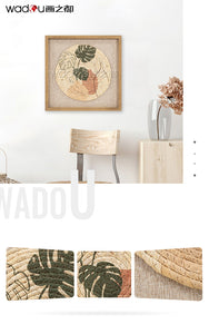 Wood Art - Mesh Rattan Weaving Printed with Linen Canvas & Pine Wood Frame