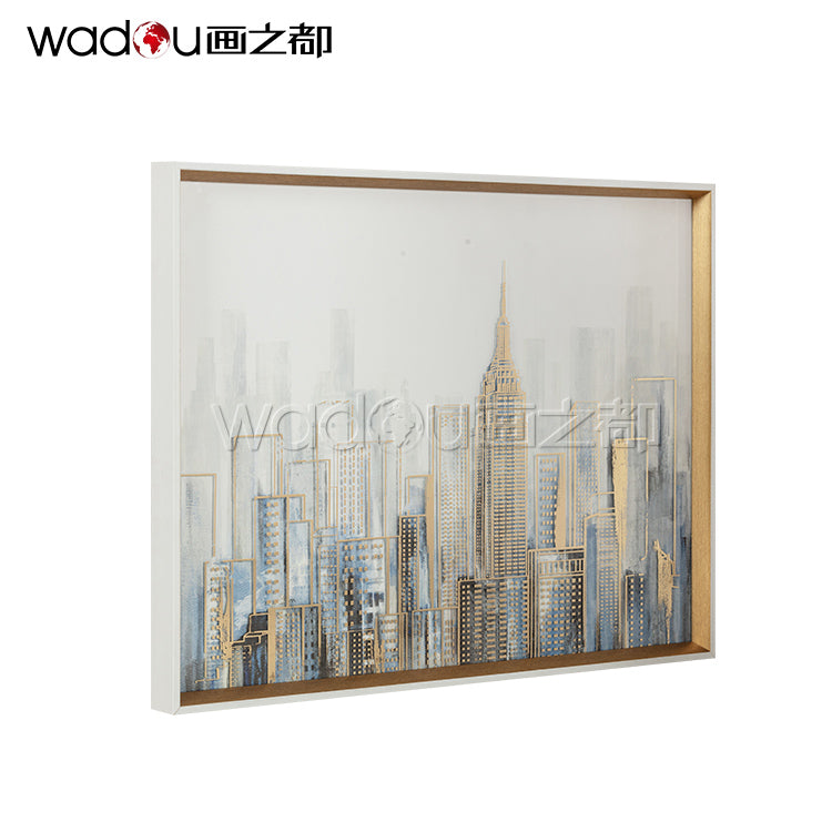 City Framed Art -2mm Foil on Glass and Papper Printing & PE Frame