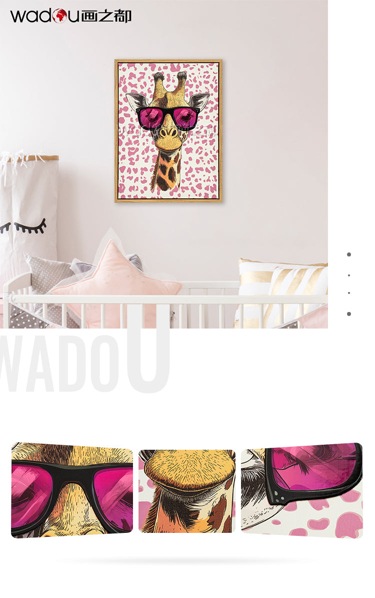 Giraffe Framed Art -Print Canvas 30% Varnish and white ink& PS Frame