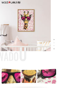 Giraffe Framed Art -Print Canvas 30% Varnish and white ink& PS Frame