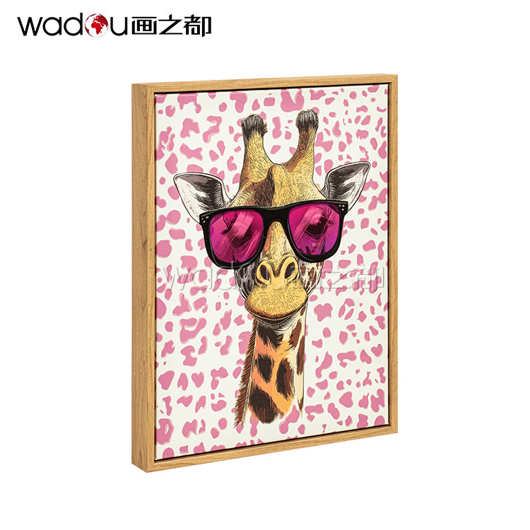 Giraffe Framed Art -Print Canvas 30% Varnish and white ink& PS Frame