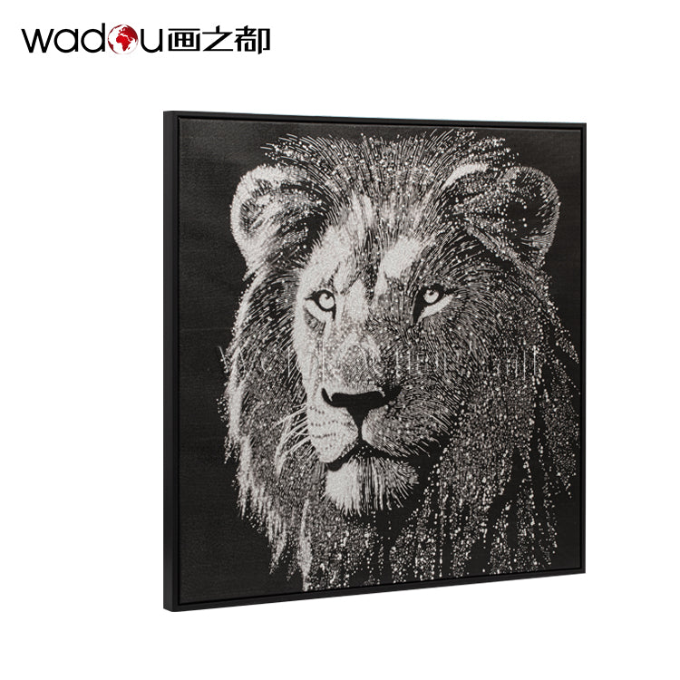 Lion Framed Art- Silver Canvas Print  with Embellishment & PS Frame
