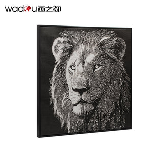 Lion Framed Art- Silver Canvas Print  with Embellishment & PS Frame