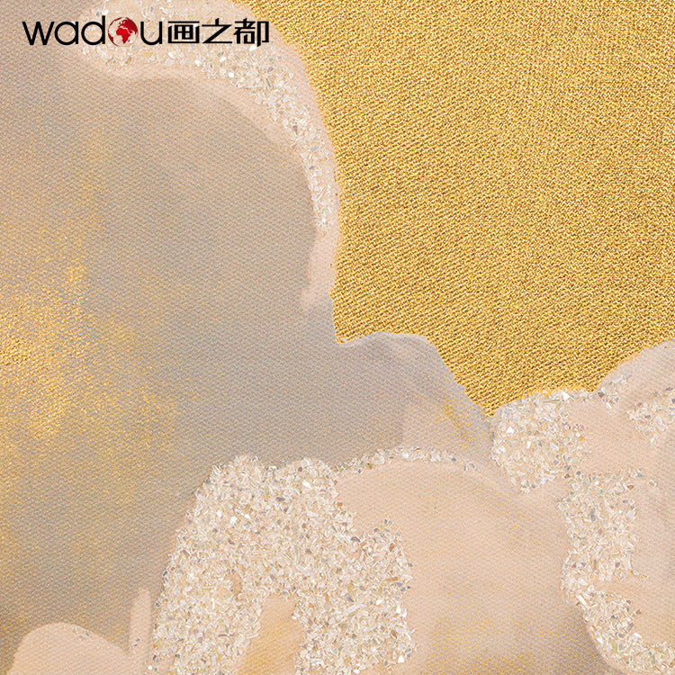 Flower Framed Art -Gold Canvas Printed with Gold Silver Drill & PS Frame