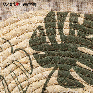 Wood Art - Mesh Rattan Weaving Printed with Linen Canvas & Pine Wood Frame