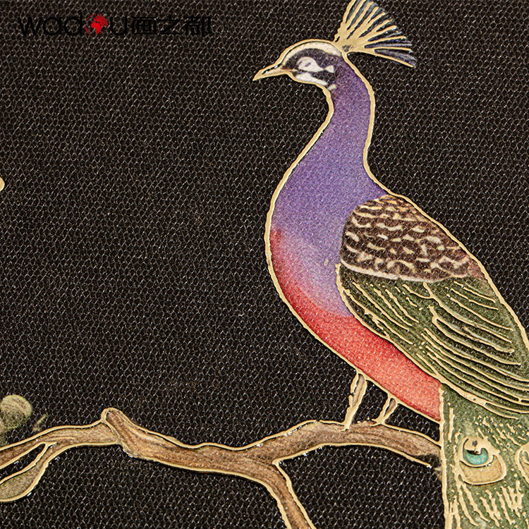 Peacock Framed Art - Matte Canvas Printed with Embossed Foil & MDF Engraving Frame