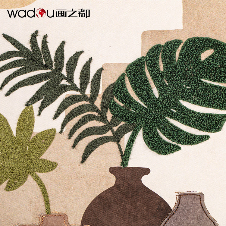 Plant art -Matte canvas roll printing &towel embroidery&applique embroidery