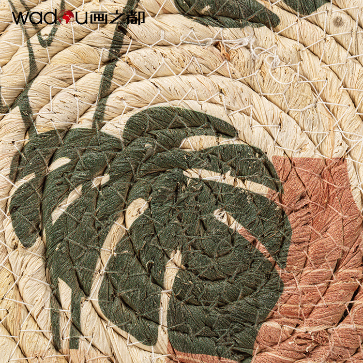 Wood Art - Mesh Rattan Weaving Printed with Linen Canvas & Pine Wood Frame